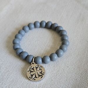 Rustic Cuff Catherine Gray Silicone Beaded Bracelet with Silver Charm
